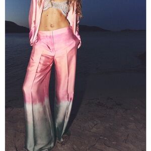 Pink and Blue Tie Dye Print Women's Pants